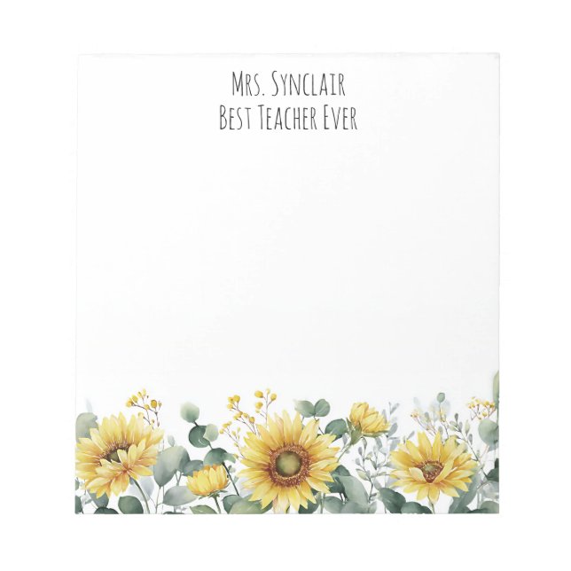 Personalized Sunflower Flower Teacher Appreciation Anteckningsblock (Framsida)