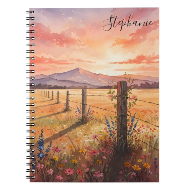 Personalized Sunset Wildflower Journal Notebook Anteckningsbok (Framsidan)
