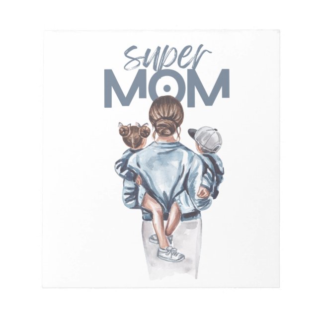 Personalized Super Mom with Son and Daughter Gift Anteckningsblock (Framsida)