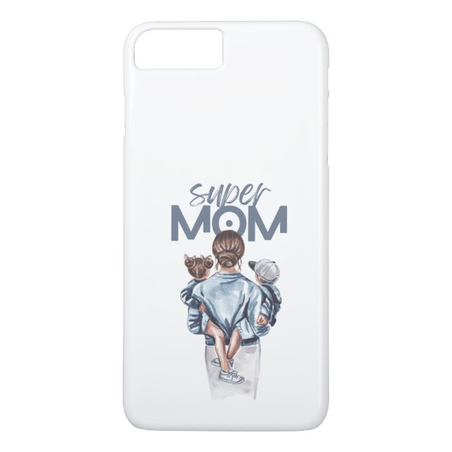 Personalized Super Mom with Son and Daughter Gift Case-Mate iPhone Skal (Baksida)