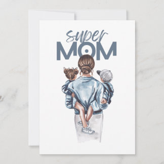 Personalized Super Mom with Son and Daughter Gift Julkort