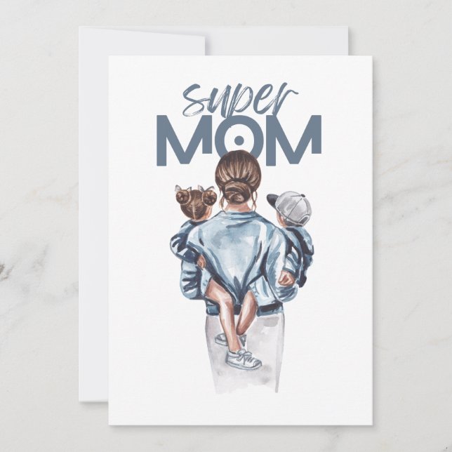 Personalized Super Mom with Son and Daughter Gift Julkort (Framsida)