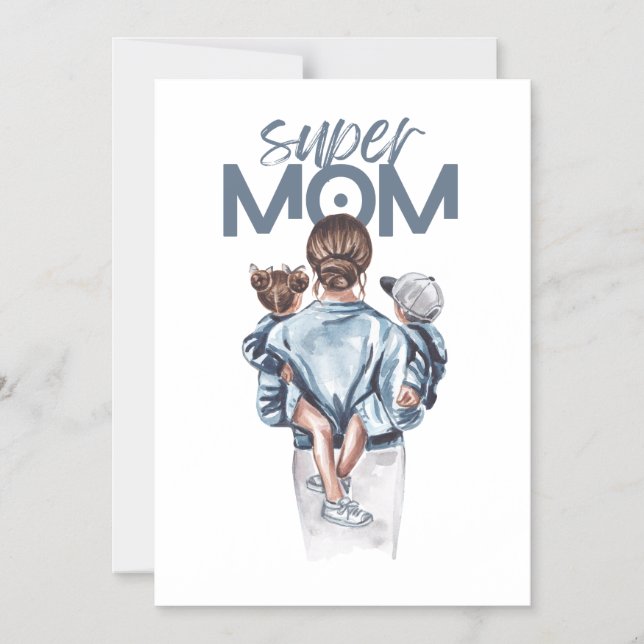 Personalized Super Mom with Son and Daughter Gift  Magnetisk Inbjudningskort (Framsida)