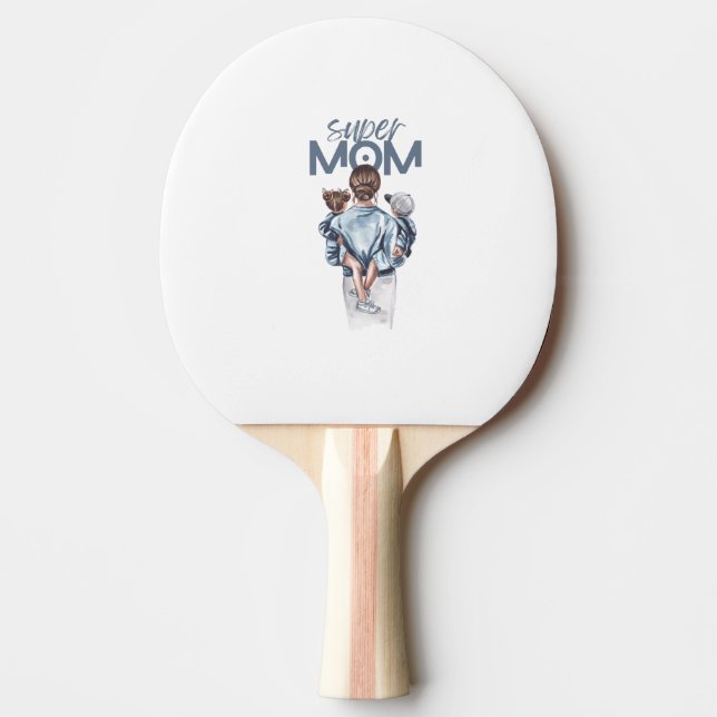 Personalized Super Mom with Son and Daughter Gift Pingisracket (Framsidan)