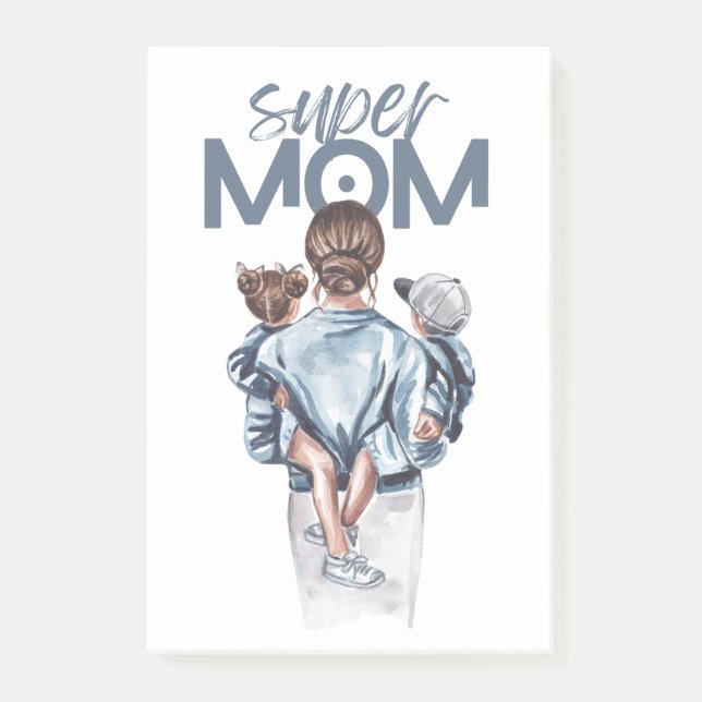 Personalized Super Mom with Son and Daughter Gift  Post-it Block (Framsida)