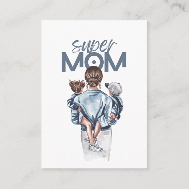 Personalized Super Mom with Son and Daughter Gift  Tilläggskort (Framsida)