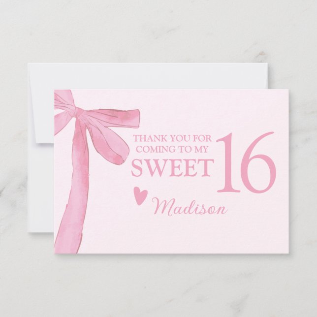 Personalized Sweet 16 Birthday Coquette Pink Bow  Tack Kort (Framsida)