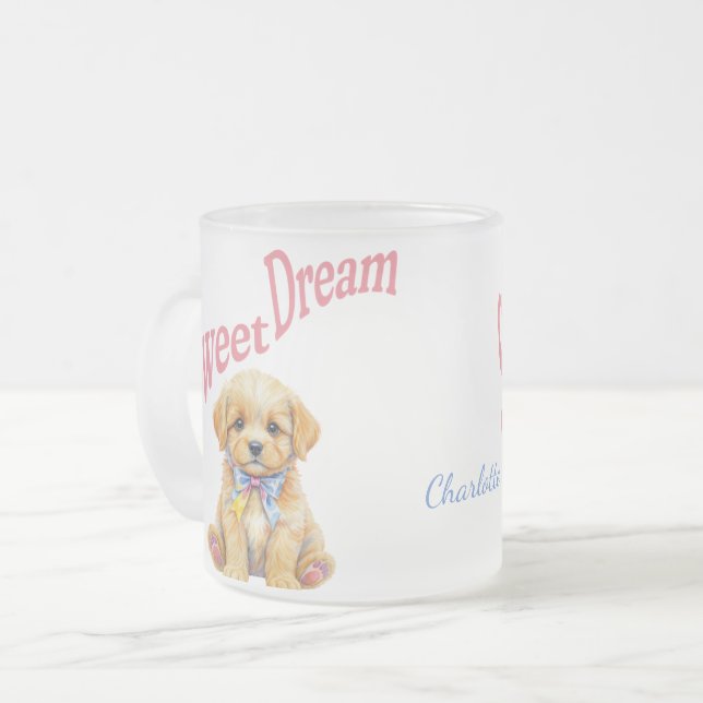 Personalized "Sweet Dream" Puppy Dog Watercolor Mu Frostad Glasmugg (Framsida vänster)