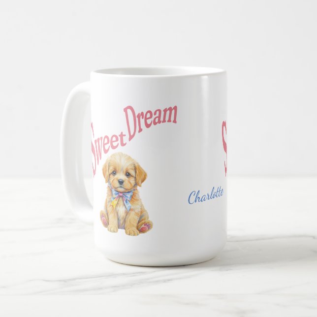 Personalized "Sweet Dream" Puppy Dog Watercolor Mu Kaffemugg (Framsida vänster)