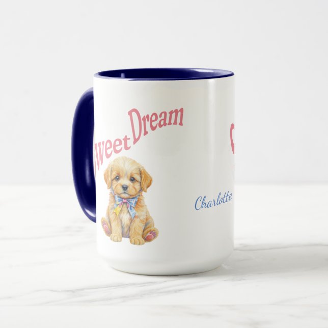 Personalized "Sweet Dream" Puppy Dog Watercolor Mu Mugg (Framsida vänster)