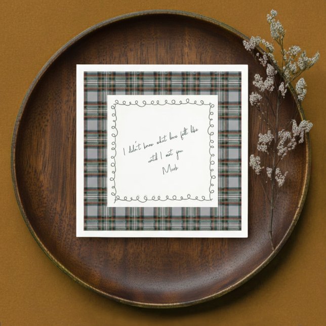 Personalized Tartan Border Love Note Napkin  Pappersservett (Skapare uppladdad)