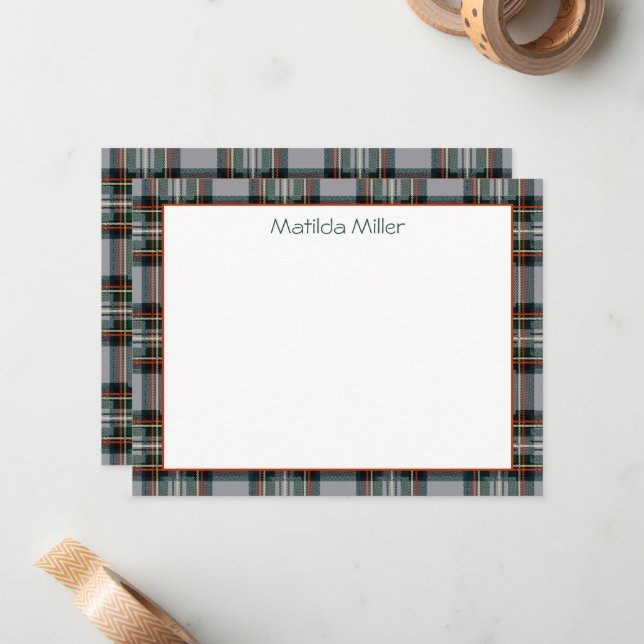 Personalized Tartan Note Card with Plaid Backgroun Anteckningskort (Fram/Back In Situ)