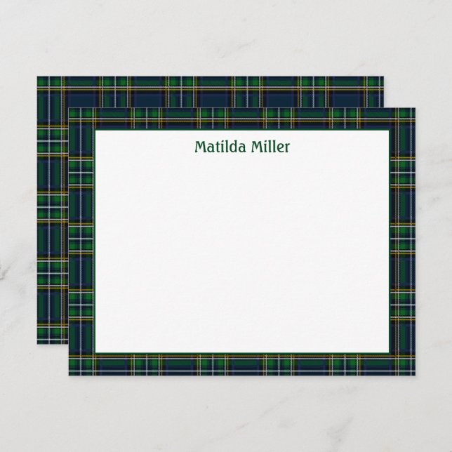 Personalized Tartan Note Card with Plaid Backgroun Anteckningskort (Fram/baksida)