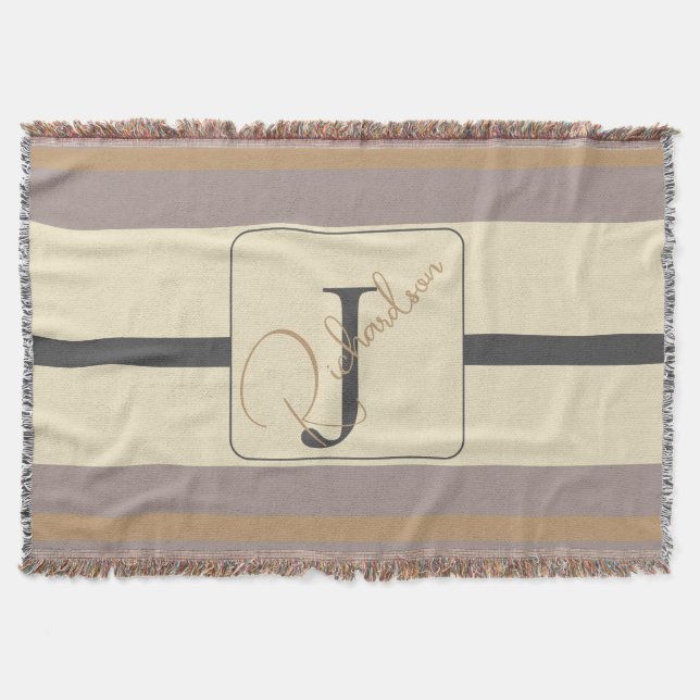 Personalized Taupe Gold Stripe Modern Neutral Chic Filt (Framsidan)