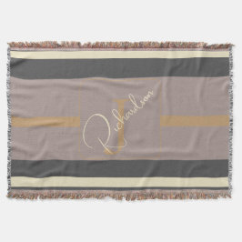 Personalized Taupe Gold Stripe Modern Neutral Chic Filt