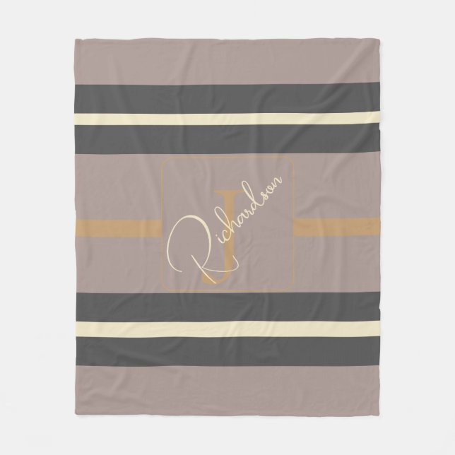 Personalized Taupe Gold Stripe Modern Neutral Chic Fleecefilt (Framsidan)