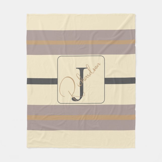 Personalized Taupe Gold Stripe Modern Neutral Chic Fleecefilt (Framsidan)