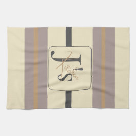 Personalized Taupe Gold Stripe Modern Neutral Chic Kökshandduk