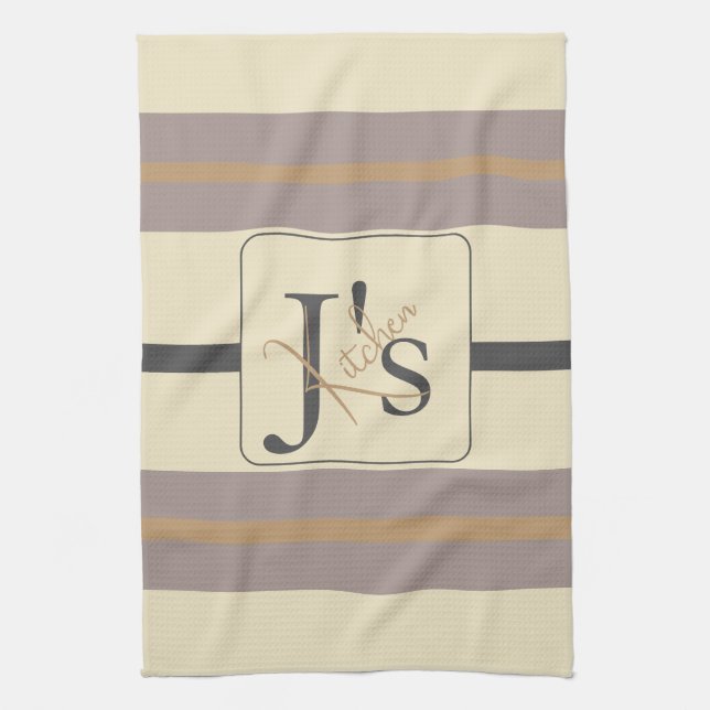 Personalized Taupe Gold Stripe Modern Neutral Chic Kökshandduk (Vertikal)
