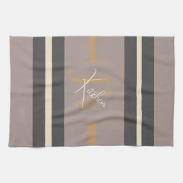 Personalized Taupe Gold Stripe Modern Neutral Chic Kökshandduk