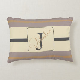 Personalized Taupe Gold Stripe Modern Neutral Chic Prydnadskudde
