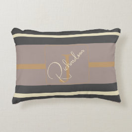 Personalized Taupe Gold Stripe Modern Neutral Chic Prydnadskudde
