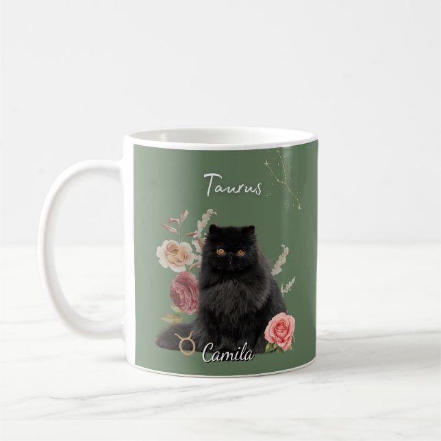 Personalized Taurus Cat Mug with Name Kaffemugg (Vänster)