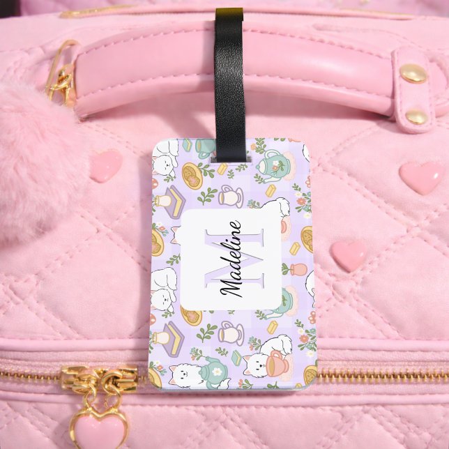 Personalized Tea & Bookish Cats Girl Purple Bagagebricka (Skapare uppladdad)