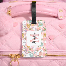 Personalized Tea Bookish Cats Girl Traveling Pink Bagagebricka