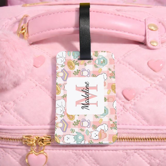 Personalized Tea Bookish Cats Girl Traveling Pink Bagagebricka (Skapare uppladdad)