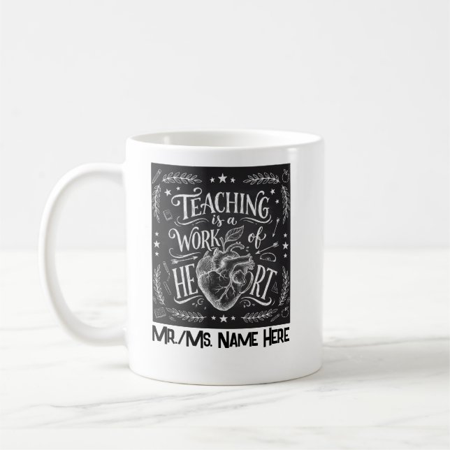 Personalized Teacher Appreciation Chalkboard Heart Kaffemugg (Vänster)