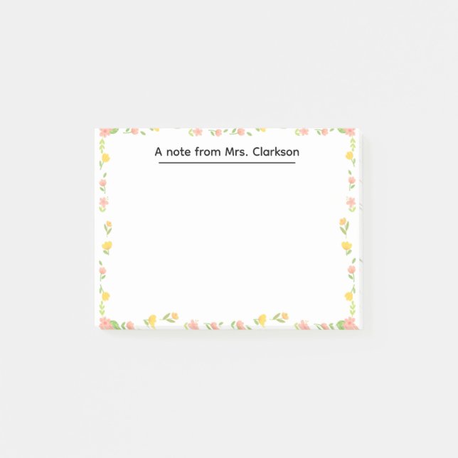 Personalized Teacher Appreciation Floral spring Post-it Block (Framsida)
