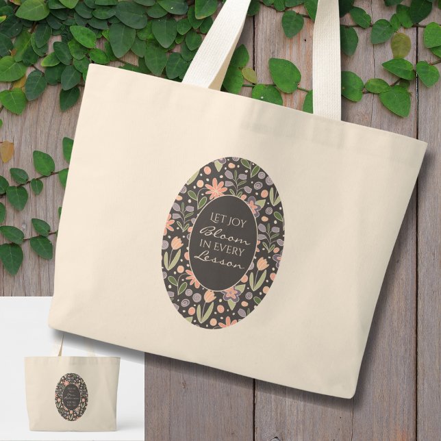 Personalized Teacher Appreciation Tote Bag  Jumbo Tygkasse (Personalized Teacher Appreciation Tote – “Let Joy Bloom in Every Lesson” Floral Design)