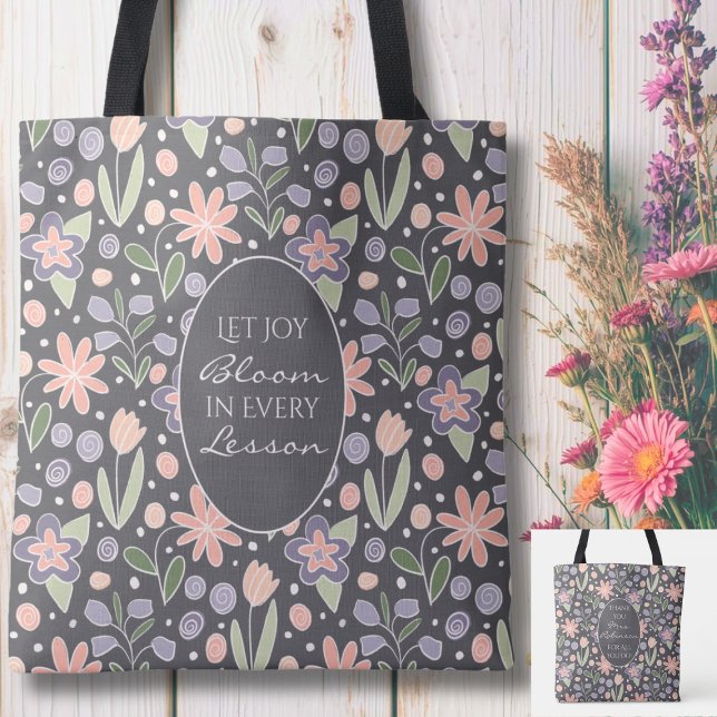 Personalized Teacher Appreciation Tote Bag  Tygkasse (Personalized Teacher Appreciation Tote Bag | Custom Name Floral Gift)