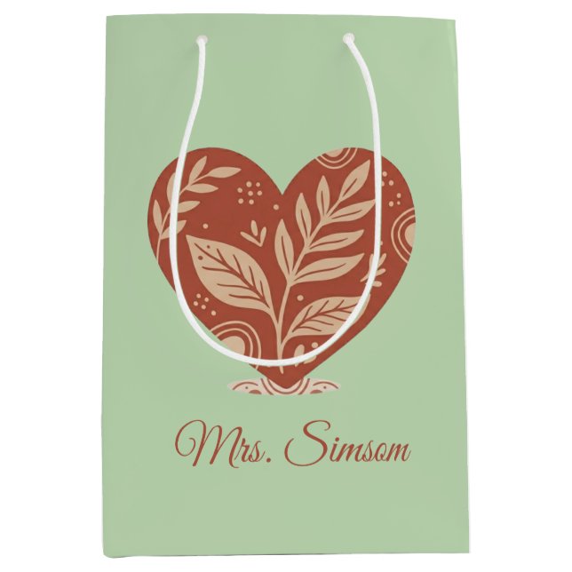 Personalized Teacher Gift Bags Red Heart (Framsidan)