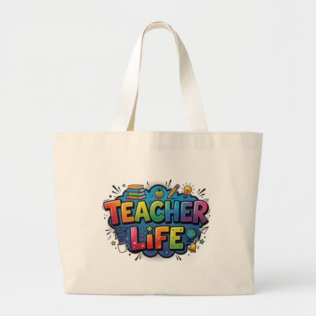 Personalized Teacher Life Pop Art Comic Style Jumbo Tygkasse (Framsidan)