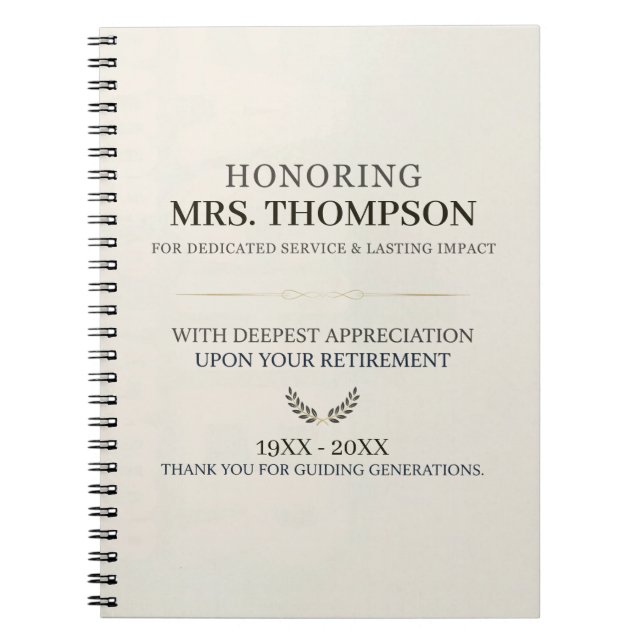 Personalized Teacher Retirement Typography Anteckningsbok (Framsidan)
