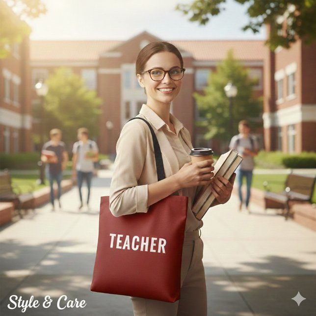 Personalized Teacher Text Statement Deep Red Tygkasse (Personalized Teacher Text Statement Deep Red Tote Bag)