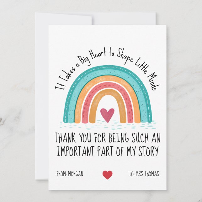 Personalized Teacher Thank You Card – Rainbow Quot Julkort (Framsida)