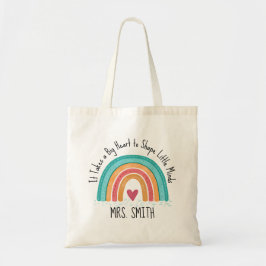 Personalized Teacher Tote Bag – Big Heart Rainbow Tygkasse