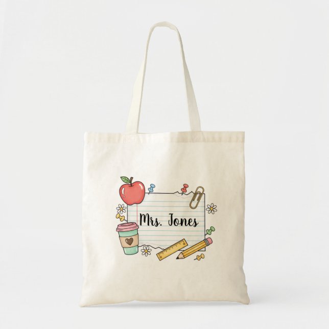 Personalized teacher Tote bag, Custom Teacher  Tygkasse (Framsidan)
