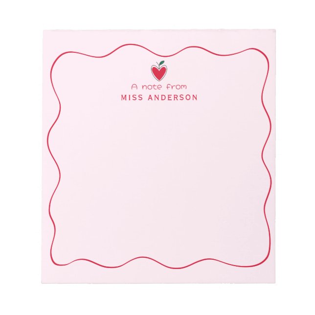 Personalized Teacher's Name Heart Apple Valentine Anteckningsblock (Framsida)