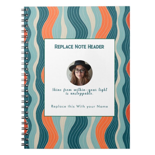Personalized Teal and Orange Wave Patterned  Anteckningsbok (Framsidan)