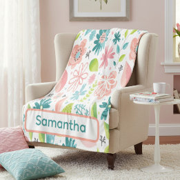 Personalized Teal and Pink Floral Fleecefilt