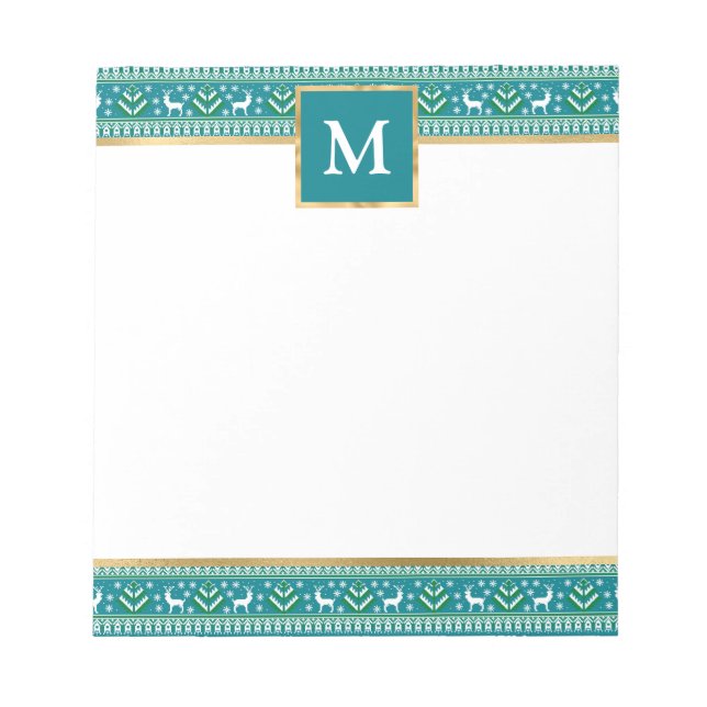 Personalized Teal Christmas Fair Isle Anteckningsblock (Framsida)