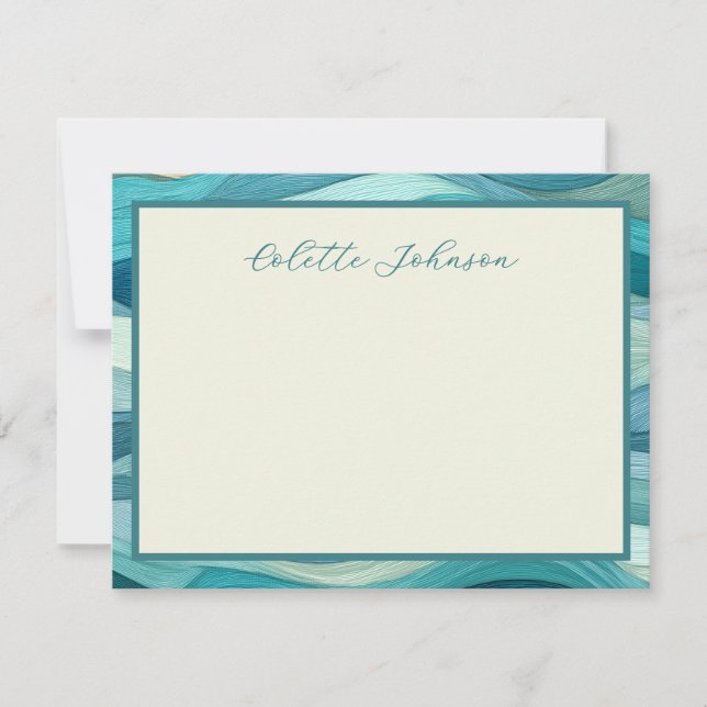 Personalized Teal Wave Border  Anteckningskort (Framsida)