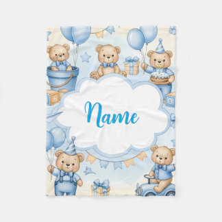 Personalized Teddy Bear Baby Blanket with Name Fleecefilt