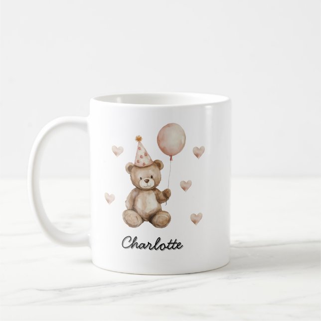 Personalized Teddy Bear Birthday Baby Mug  Kaffemugg (Vänster)