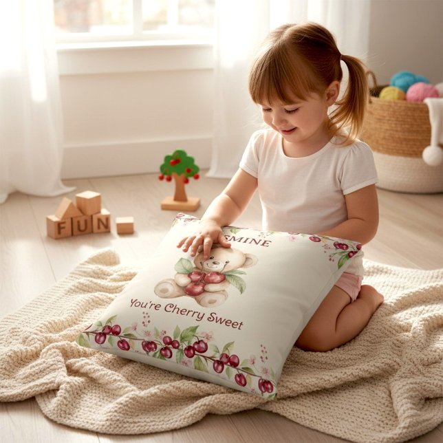 Personalized Teddy Bear Cherry Floral Pillow Kudde (Skapare uppladdad)