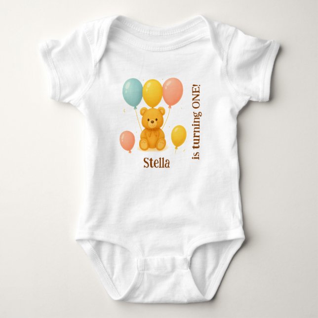 Personalized Teddy Bear First Birthday T Shirt (Framsida)
